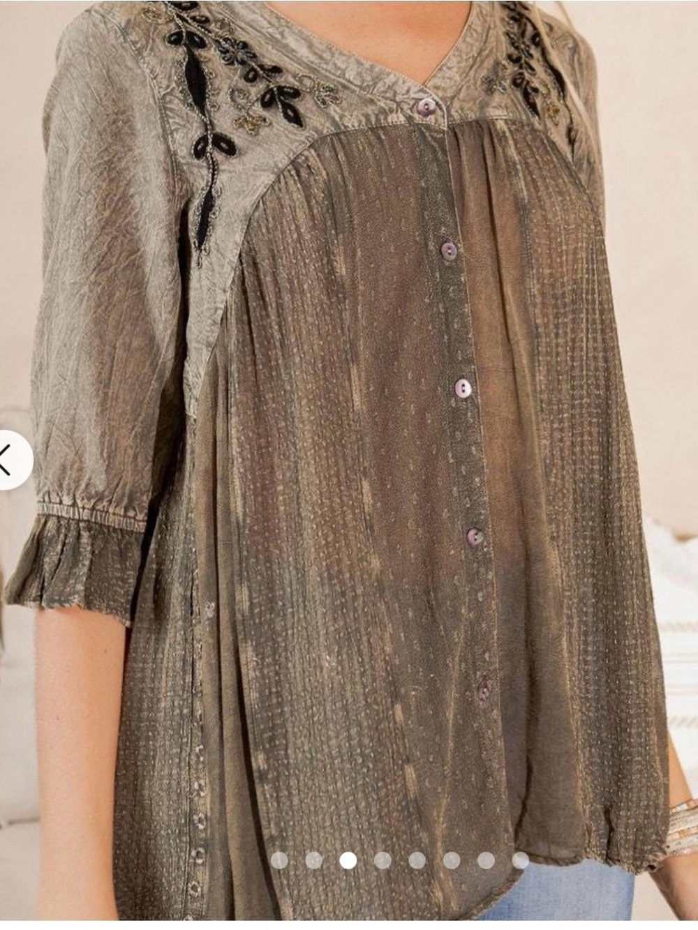 Young Threads Button Front Peasant Top - Picture 4 of 4